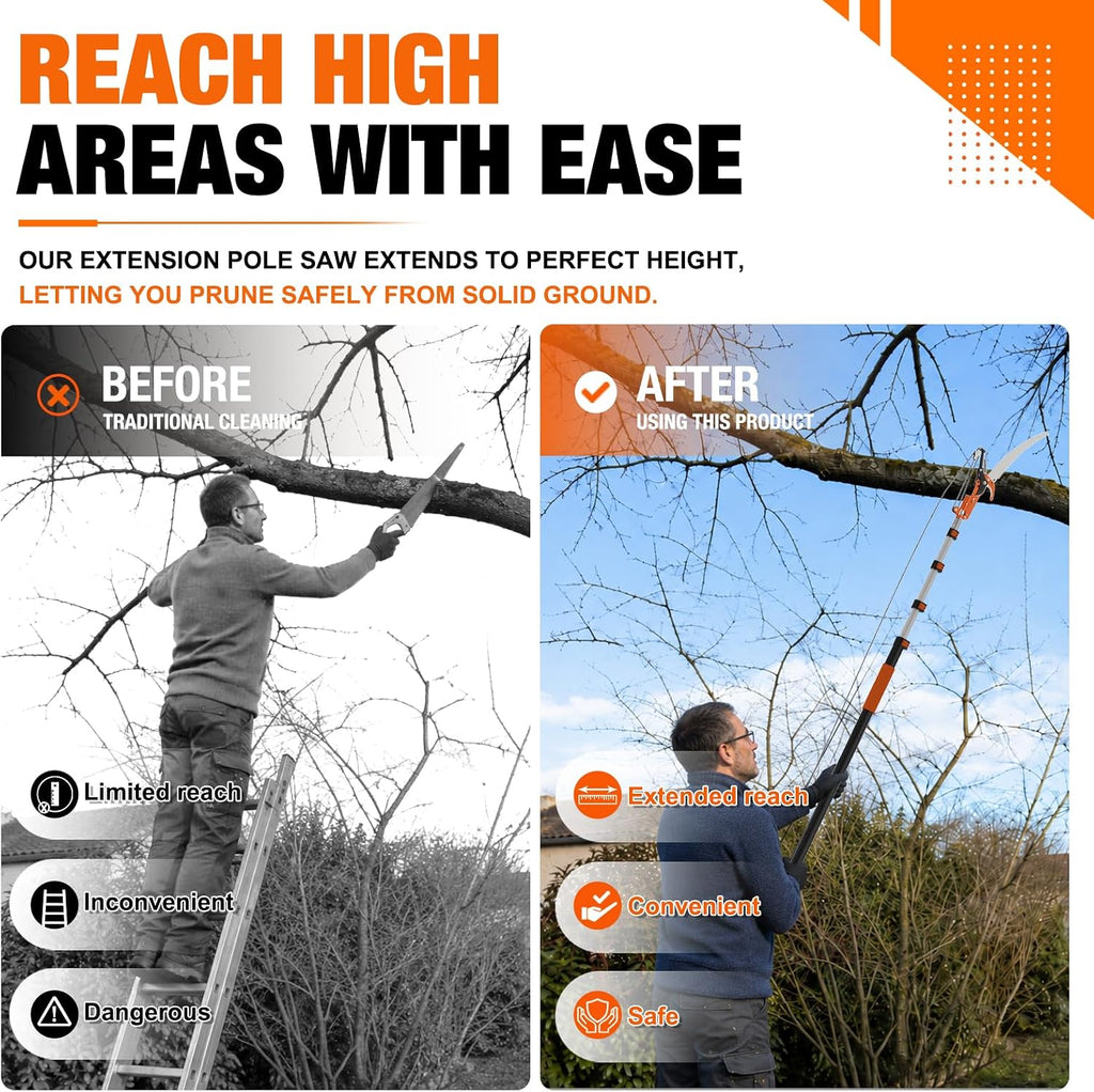 LAANPOLE 26FT Reach Tree Trimmer, Manual Pole Saw with 5-20FT Extension Pole, Tree Pruner Extendable for High Tree Branch Trimming Pruning Cutting