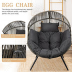 Vongrasig Outdoor Wicker Egg Chair PE Rattan Chair with Cushion, Oversized Patio Lounge Chair for Outdoor, Indoor, Balcony, Backyard, Garden, Black/Rattan