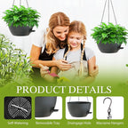 10 Inch Hanging Baskets 2 PC with Chains, Self-Watering Hanging Planters for Indoor Outdoor Plants, Plastic Hanging Flower Pots,Black with Green Speckles