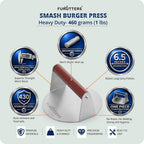 6.5'' Smash Burger Press Patty Maker, Hamburger Smasher Tool, Heavy-Duty Stainless Steel, BBQ Grill and Flattop Griddle Accessory - Commercial Grade