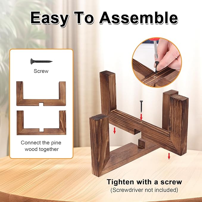 Plant Stand, Indoor/Outdoor Wood Plant Holder, Single Flower Pot Stand, Sturdy Planter Stands (Walnut, Fit 5-9 Inch Pots)