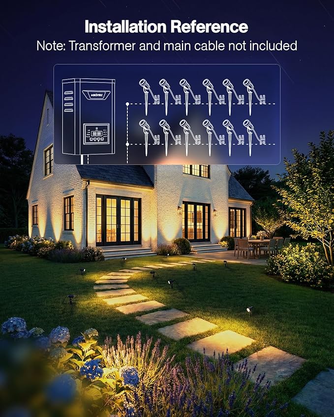 HIBOITEC 12 Pack Low Voltage Landscape Lighting, 5W LED Landscape Spotlights with Fastlock Connectors, 2900K Warm White, 12-24V AC/DC Outdoor Waterproof Spot Light for Trees, Yard & Walls,CRI92+