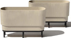 Veradek Demi Series Raised Long Planter for Indoor/Outdoor Use | Made from Plastic & Stone w/Wooden Stand | Modern Patio Décor for Flowers/Shrubs