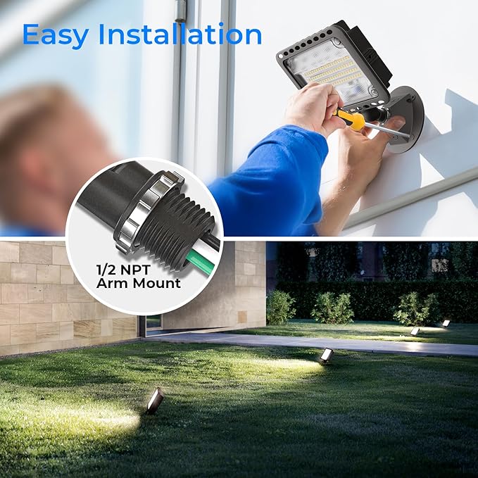 CINOTON 65W LED Flood Lights Outdoor, IP65 Waterproof Exterior Security Wall Lights with 180°Knuckle, 9100LM 120V Outside Aluminum Lighting Fixture for Patio Porch Barn Garden 5000K 4 Pack, UL Listed