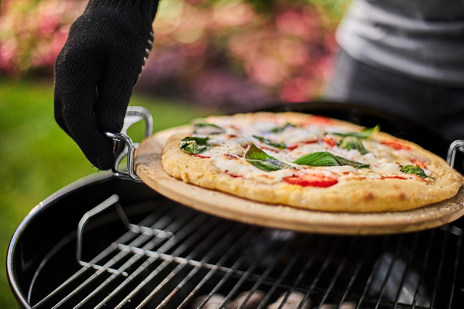 Weber® Gourmet BBQ System Pizza Stone with Carry Rack, 16.7" | Cordierite Stone for Crispy Pizza on Weber® Grills - Grill Accessories
