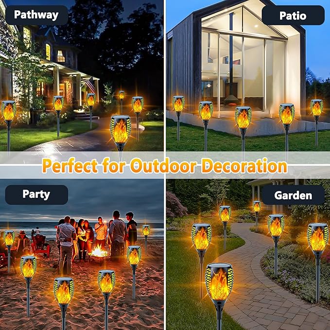 Upgraded Solar Lights Outdoor, 6 Pack Flickering Flame Solar Torch Lights with Super Larger Size for Outdoor Decor, Solar Garden Lights Waterproof Solar Flame Outdoor Lights for Patio Yard Pathway