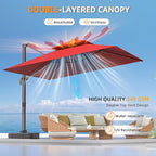 10' X 13' Outdoor Patio Umbrella Large Rectangle Cantilever Umbrella Heavy Duty 360°Rotation Offset Umbrella for Garden Deck Pool Patio,Red