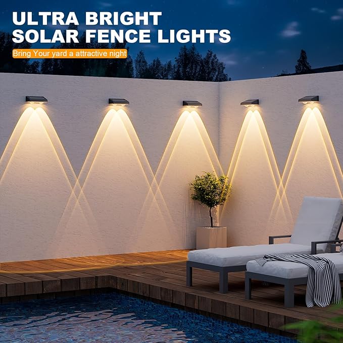 NIORSUN Solar Fence Lights,24 Pack Deck Light,Led Lights Warm White Outdoor Wall Lights,IP45 Solar Powered Light Waterproof for Backyard/Pool/Railing/Patio/Porch/Step/Outside/Garden (Black)