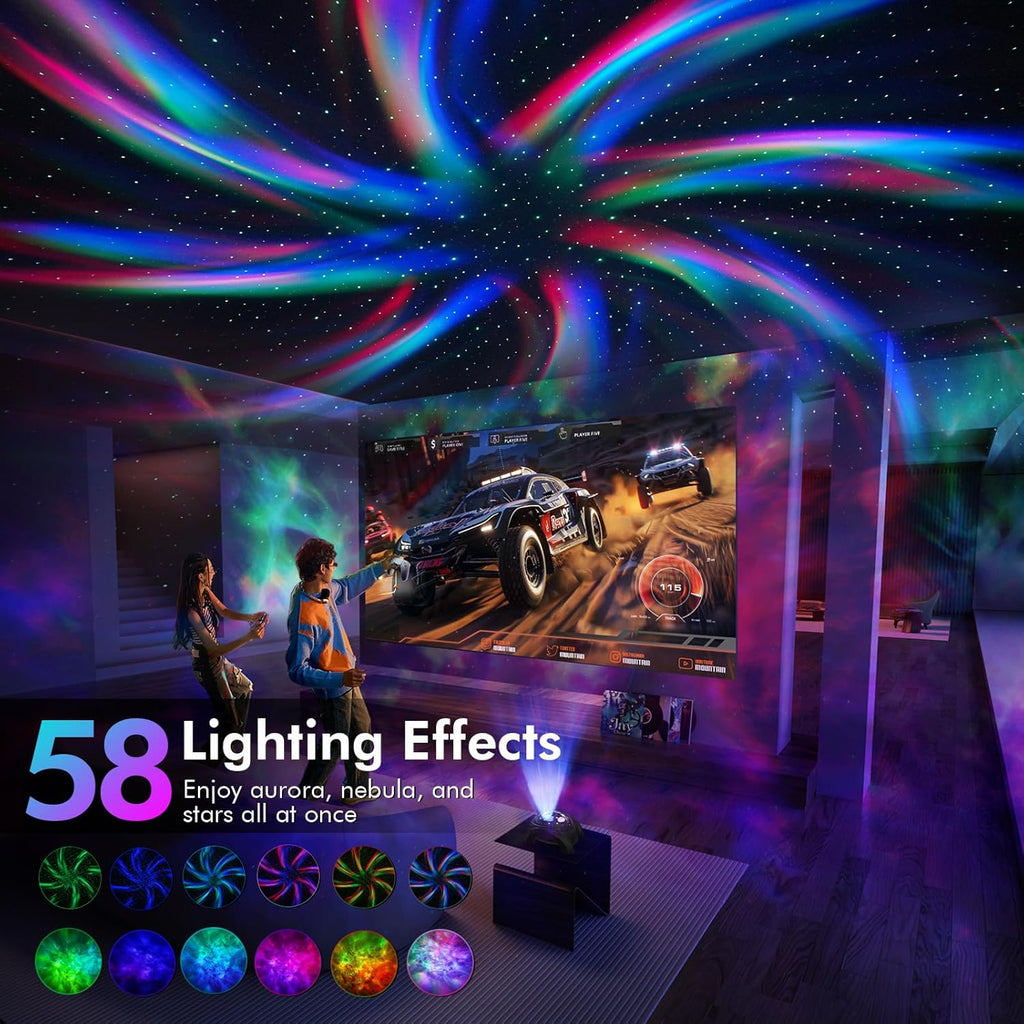 Rossetta Dual Lens Galaxy Star Projector, Aurora Night Light for Bedroom | 58 Light Effects, White Noise, Bluetooth Speaker, Music Sync, Remote Control, Timer, Room Decor Gift for Kids Adults Teens