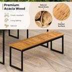 Tangkula 6 Pieces Outdoor Acacia Wood Dining Set, Patio Table and Chairs Set with Bench for 6-7 People, Outdoor Dining Furniture Set with 2" Umbrella Hole for Garden, Backyard and Poolside