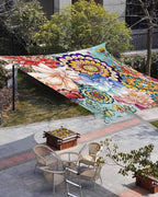 Sun Shade Sail 12'x16' Boho Floral Rectangle Sun Shade Sails Canopy Waterproof Mandala Flowers Plant Outdoor Sunshades Sand UV Block Cover Shade Cloth for Patio Backyard Garden Deck Porch Lawn