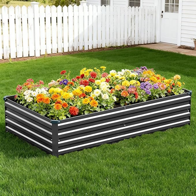 Vengarus 8x2x1FT (2 Pack) Galvanized Raised Garden Bed Kit, Outdoor Metal Planter Box for Vegetables, Rectangular Steel Container, Easy Assembly (Black)