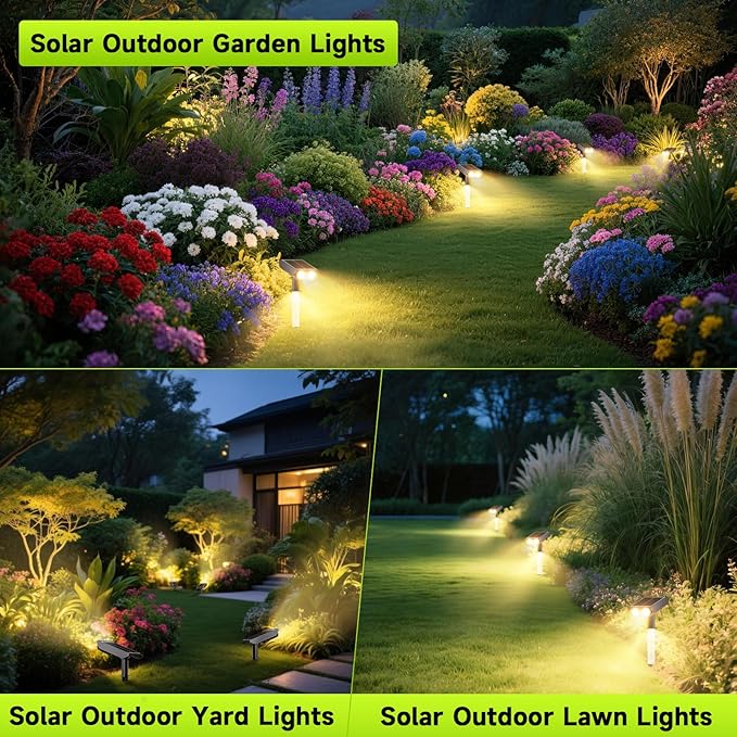 Solar Spotlights Outdoor Waterproof- 2 IN 1 Solar Spot Lights Outdoor with 2 Lighting Modes & PC Light Guide Column for Garden Yard Pathway | Warm Yellow 3000k Spotlights | IP65 Waterproof | 12 Pack