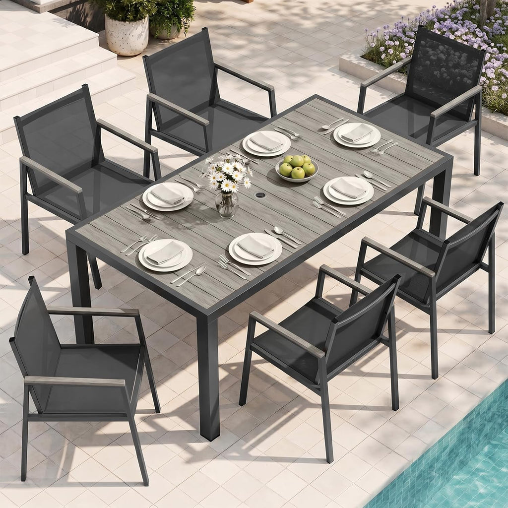 Outdoor Dining Chairs Set of 2, Aluminum Patio Armchairs, All Weather Patio Dining Furniture for Backyard, Deck, Poolside (Gray)
