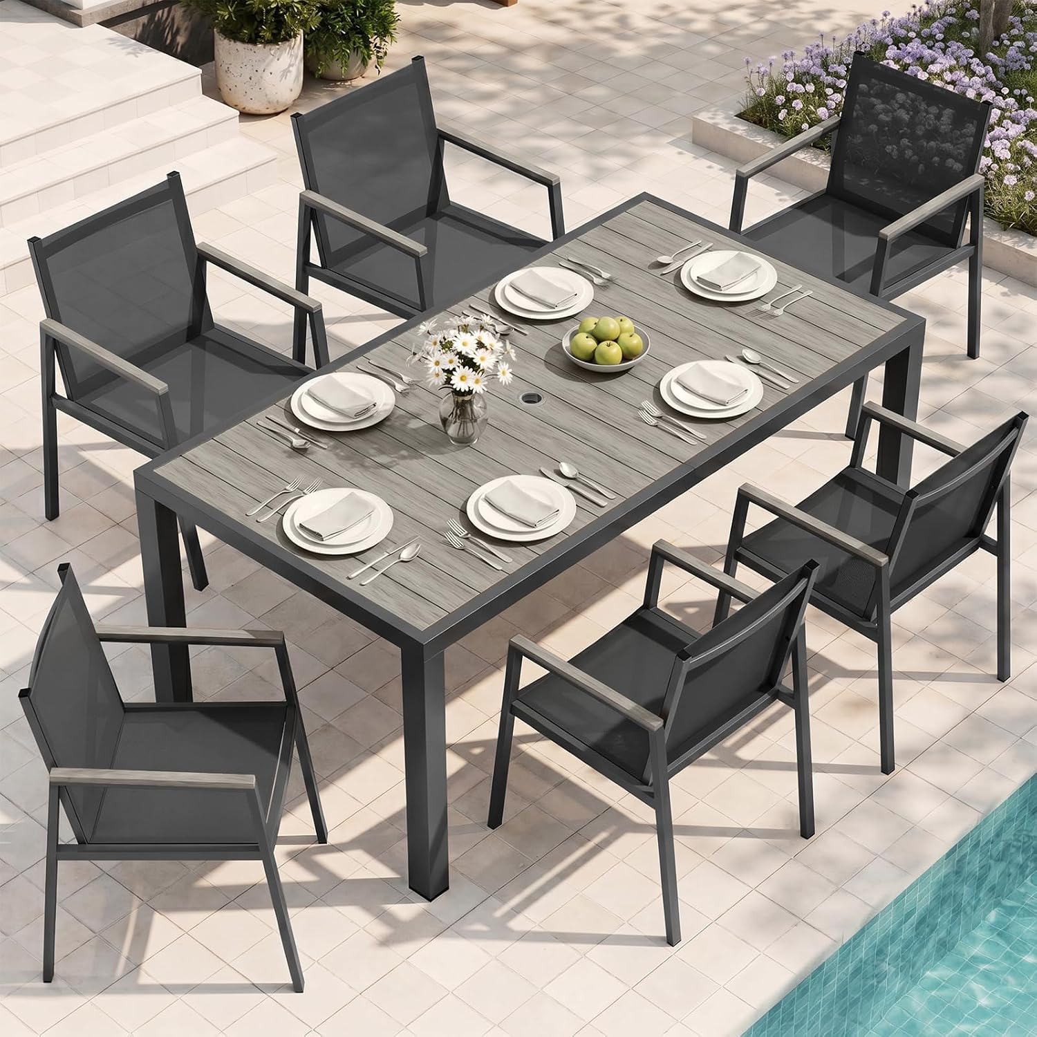 Outdoor Dining Chairs Set of 2, Aluminum Patio Armchairs, All Weather Patio Dining Furniture for Backyard, Deck, Poolside (Gray)