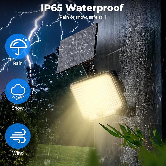 Peasur 2 Pack Solar Motion Lights Outdoor, 318 LED Solar Security Light with 3 Modes, IP65 Waterproof Powered Flood Lights for Outside Garden Patio Garage Yard Backyard Warm White