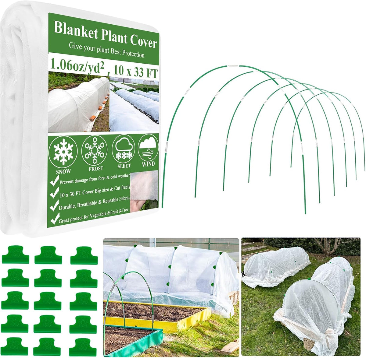 10x33ft plant covers freeze protection kit, garden hoops, main product view