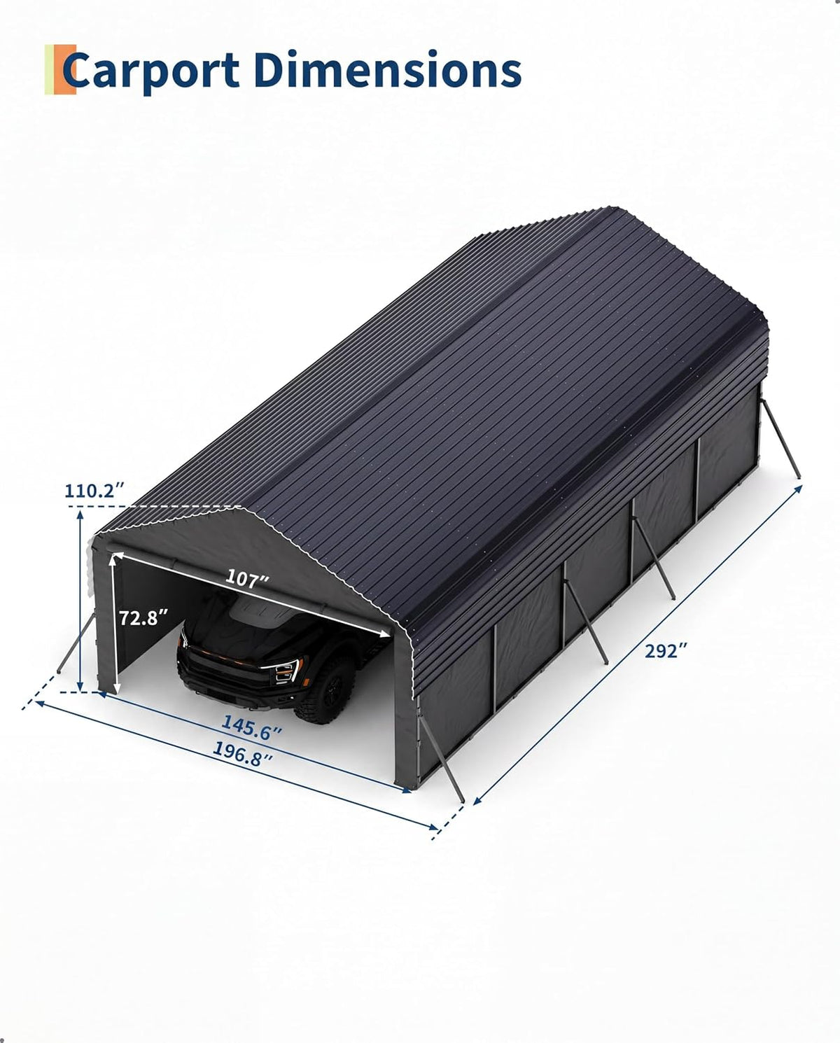 garvee 12x25x9 ft metal carport oversized, enclosed car shown in use