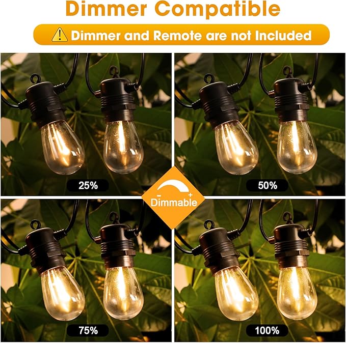 100FT LED Outdoor String Lights, Commercial Grade Patio Lights with 30+2 Shatterproof S14 Edison Vintage Bulb for Outside Backyard Porch Balcony Party Cafe Decor
