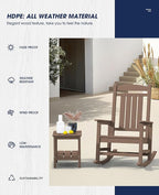 KINGYES HDPE Outdoor Rocking Chair Set of 2, Widened Seat Patio Rocking Chair, Oversized All Weather Patio Rocker, Brown