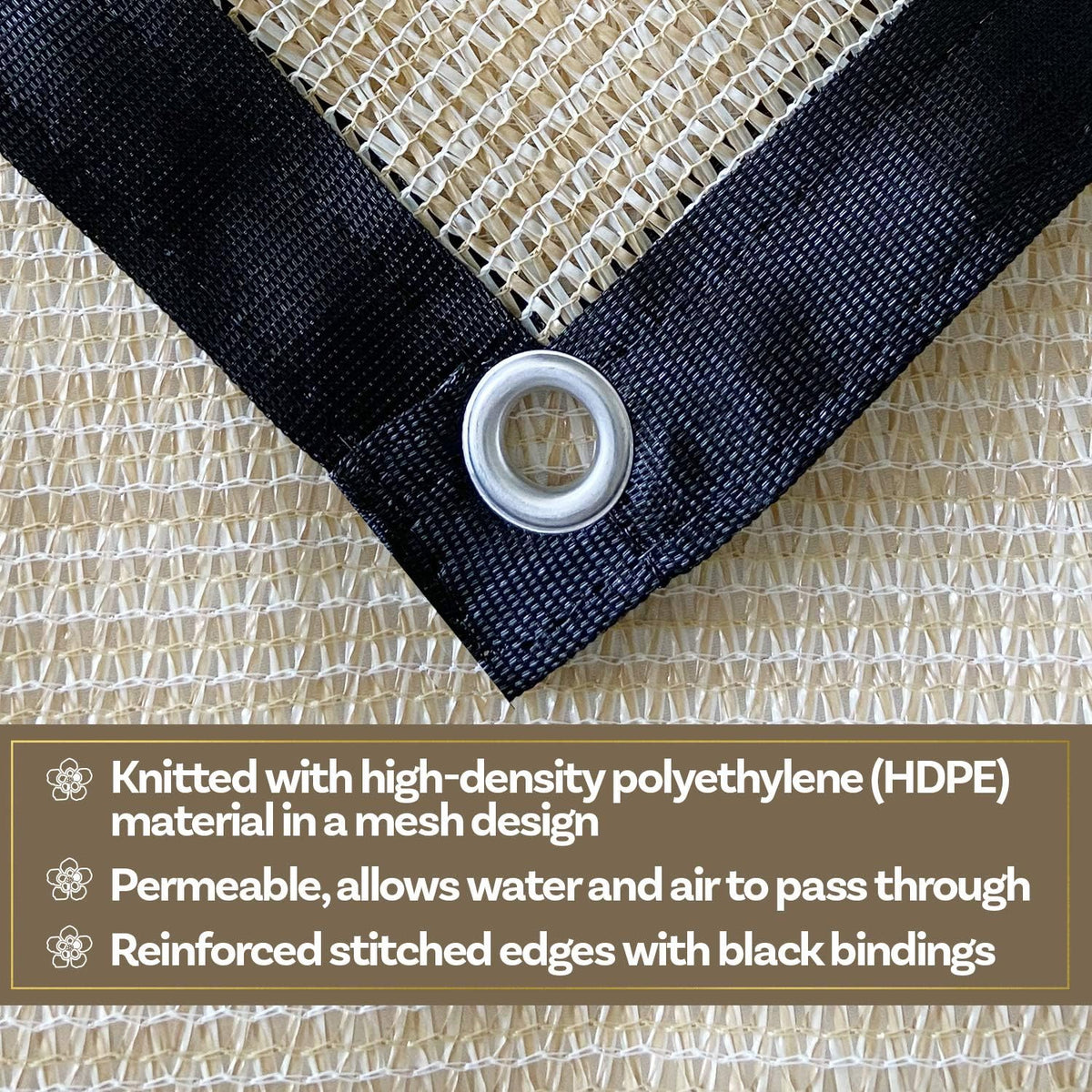 alion home hdpe 50% sun block garden netting showing dimensions