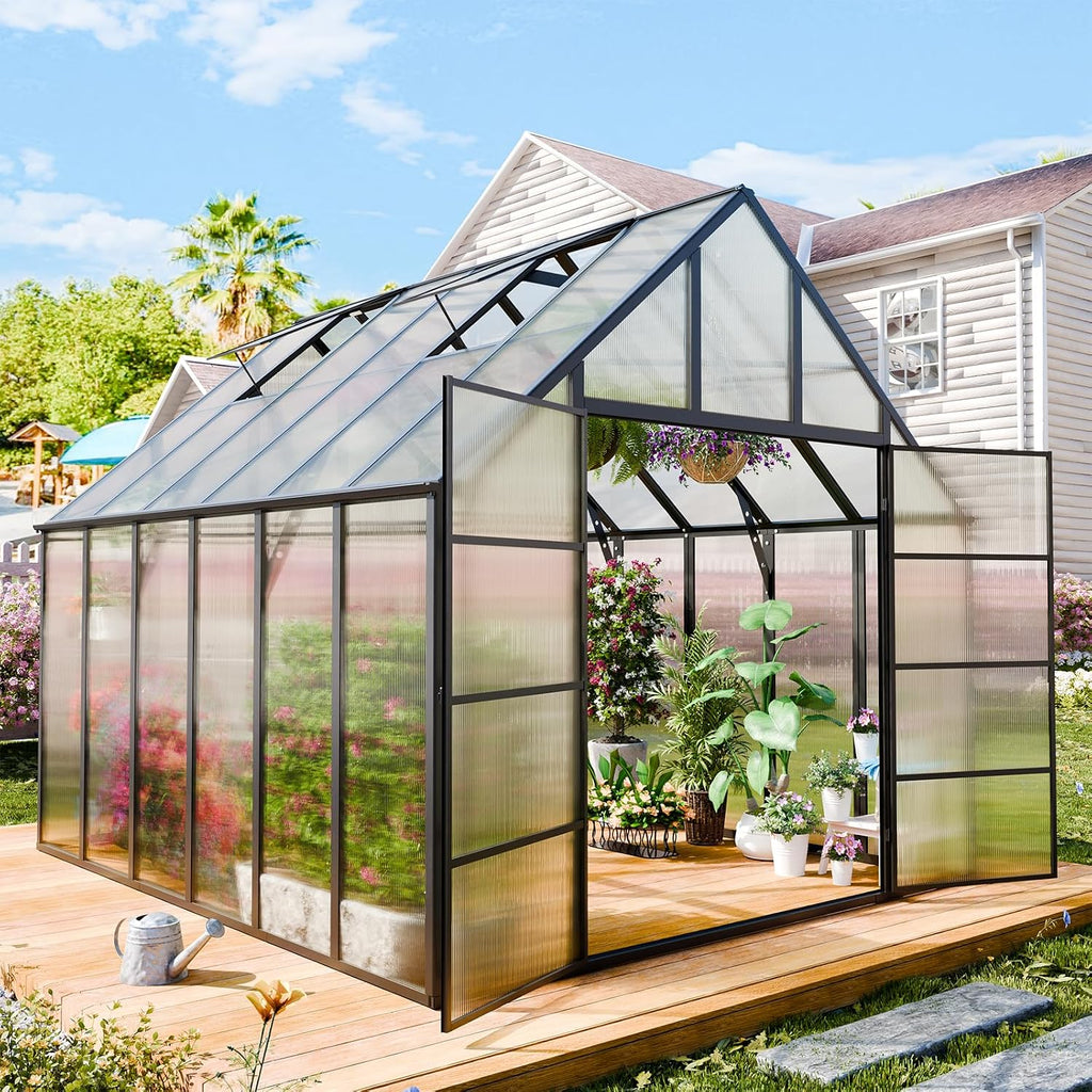 wacasa 12x10x10 ft polycarbonate greenhouse with aluminum frame, main product view