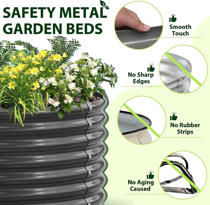 A ANLEOLIFE 4-Set 8X4X2 ft Galvanized Raised Garden Bed Kit, Oval Metal Deep Root Planters for Outdoor Plants, Quartz Grey