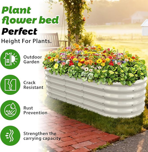 17" Tall Outdoor Garden Raised Garden Bed Kits, 5ft X 2ft Oval,0.8MM Thick Metal Raised Planter Bed/Ground Planter Box for Variety of Flowers,Herbs,Vegetables (Cream White, 60X24X16.5 Inches)