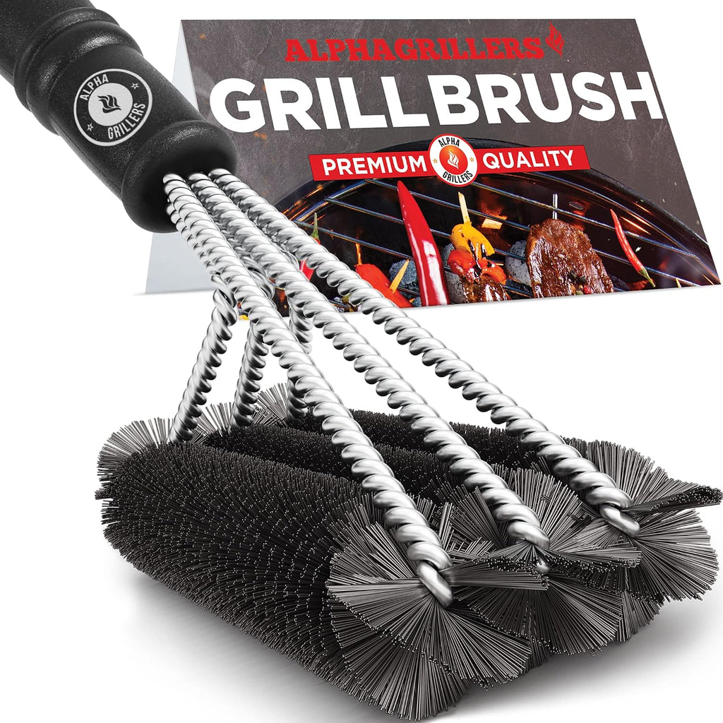 Alpha Grillers Grill Brush. Rust Proof Bbq Cleaning Scraper Accessories. Safe Stainless Steel Wire Bristle Grilling Cleaner Tools for Outdoor Barbecue Set, Incl Gas, Charcoal, Weber. Grill Brushes
