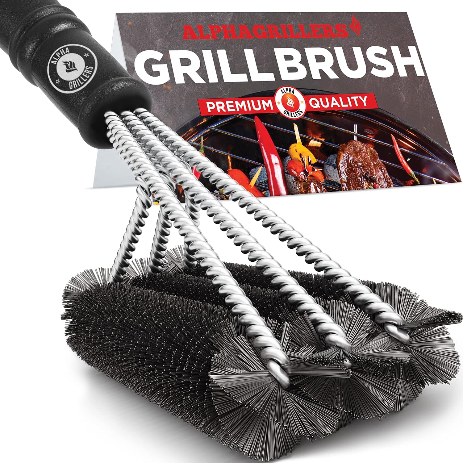 Alpha Grillers Grill Brush. Rust Proof Bbq Cleaning Scraper Accessories. Safe Stainless Steel Wire Bristle Grilling Cleaner Tools for Outdoor Barbecue Set, Incl Gas, Charcoal, Weber. Grill Brushes