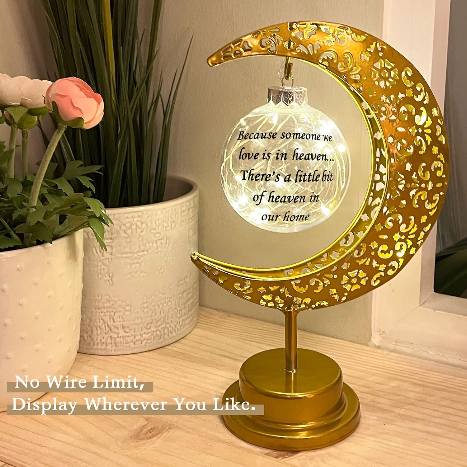 Sympathy Lantern - Moon Remembrance for Loss of Loved One; Bereavement Gift Honoring Mother, Father - Funeral Condolences