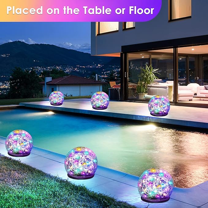 Solar Garden Lights, 4 Pack 120 LED Multicolor Cracked Glass Solar Outdoor Lights Decorative, Upgraded Waterproof Ball Lights for Yard Pathway Patio Lawn Christmas Outside Decor, 3.94