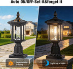 Solar Post Light, Outdoor Waterproof LED Pillar Lights with Glass and Pier Mount Base Solar Lamp Post Light ST4368Q Fits 6x6 Wooden Posts for Gates Yard Pole Column Garden Deck Pathway Driveway