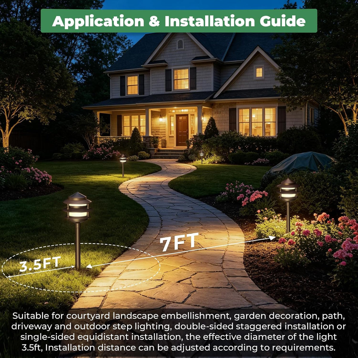 Pagoda Low Voltage Landscape Pathway Lights, 12V Outdoor LED Path Lights Wired, Aluminum Walkway Lighting with 4W 2700K Replaceable G4 Bulb, Bronze Classic 3-Tier Lantern, 6 Pack