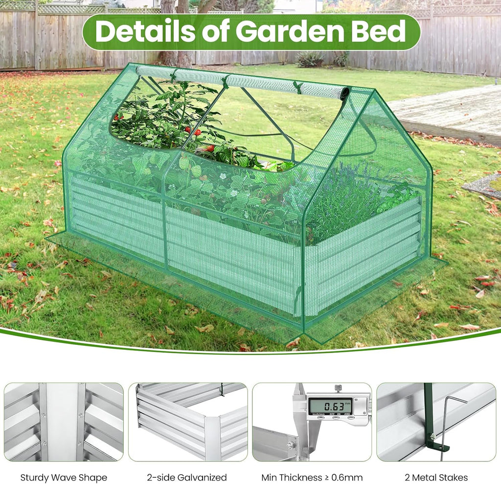 homdox 6x3x3ft galvanized raised garden bed with cover, side view