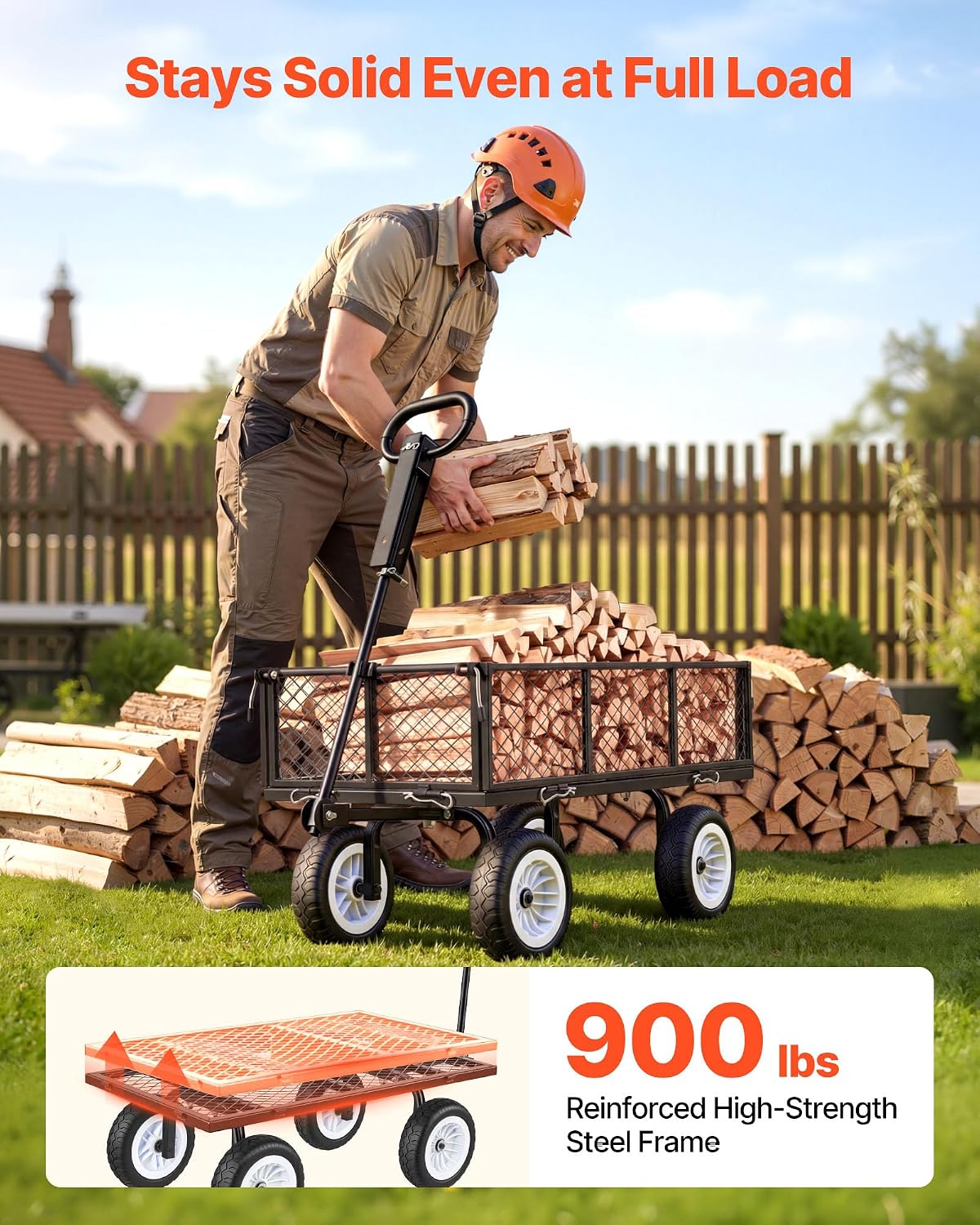 vevor 900 lbs steel garden cart, 2 in shown in use