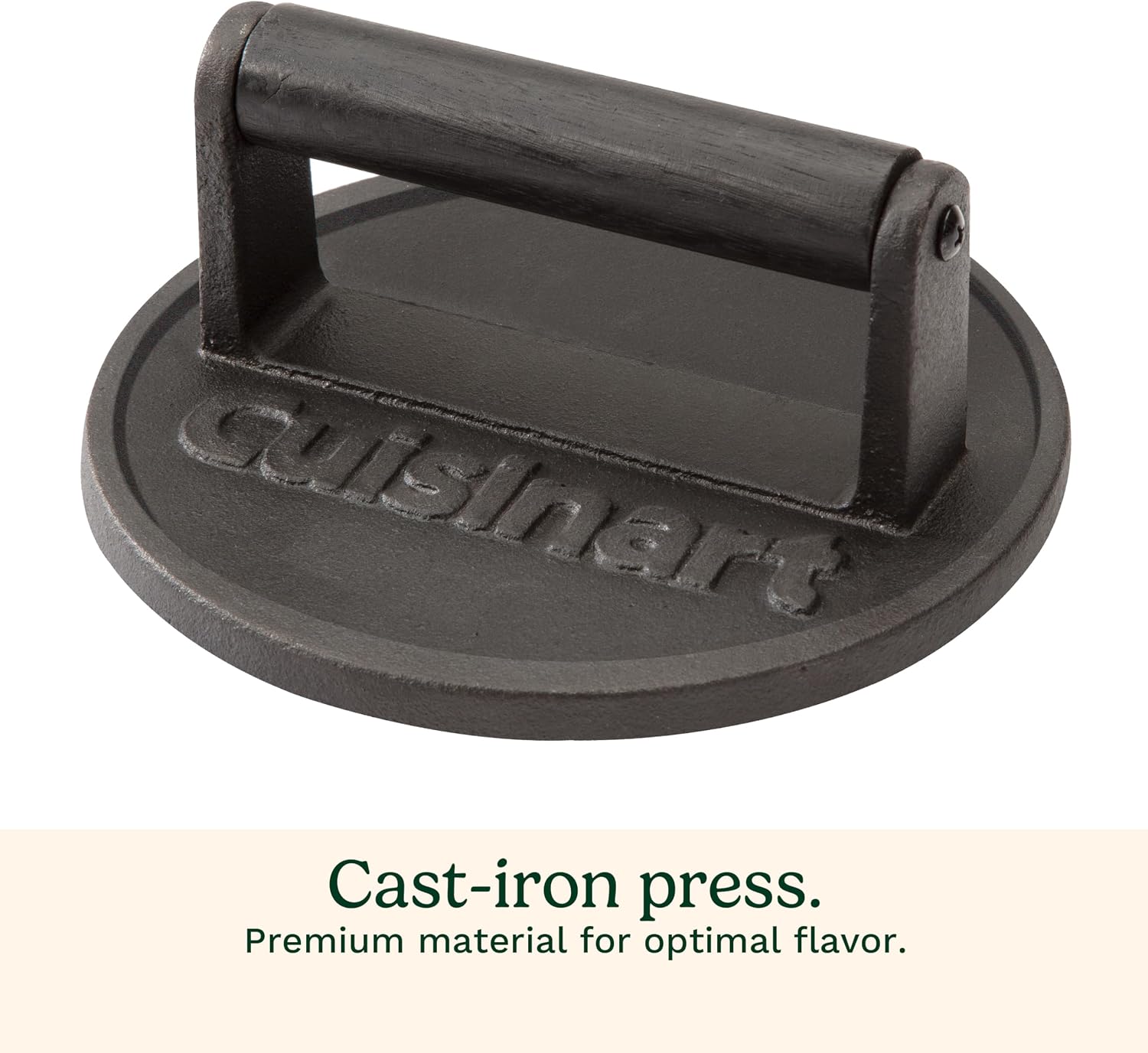 Cuisinart Smash Burger Press, Cast Iron, 6.5" Round Burger Smasher | Hamburger press with round flat edge for crispy carmelization, the go-to grill press for indoor and outdoor cooking, CISB-111