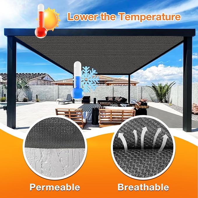 Artpuch Outdoor Pergola Shade Cover 15x17 FT Sun Shade Cloth with Grommets Dark Grey 90% UV Protection Canopy Patio Privacy Screen (Customized Available)