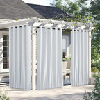 NICETOWN 2 Panels Outdoor Curtains for Patio Waterproof & Windproof, Grommet & Back Tab on Top & Bottom Weighted Drapes Keep Sun/Rain Out with Bouns Rope for Pergola, Greyish White, W66 x L84