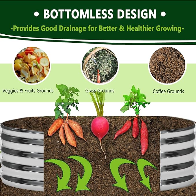 2PCS 2x2x1FT Galvanized Raised Garden Bed Kit,Vegetable Boxes-Round Metal Flower Box,Large Planter Raised Beds Outdoor Garden for Planting,Fruit,Herb-Silver