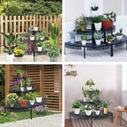 3 Tier Plant Stand Semi-Circular Flower Pot Organizer Rack Quarter Round Plant Display Holder Outdoor Storage Shelves Metal Corner Shelf Planter Shelving Ladder Plant Stand for Indoor Use(Black)