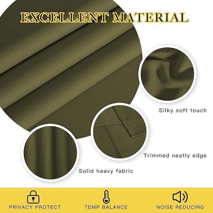 NICETOWN Patio Blackout Curtain Panels - Extra Wide Sliding Door Thermal Insulated Drape, Privacy Room Divider Curtain for Bedroom Office (Olive Green, 66 x 118 Inch Long)