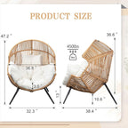 Vongrasig Outdoor Wicker Egg Chair PE Rattan Chair with Cushion, Oversized Patio Lounge Chair for Outdoor, Indoor, Balcony, Backyard, Garden, Beige