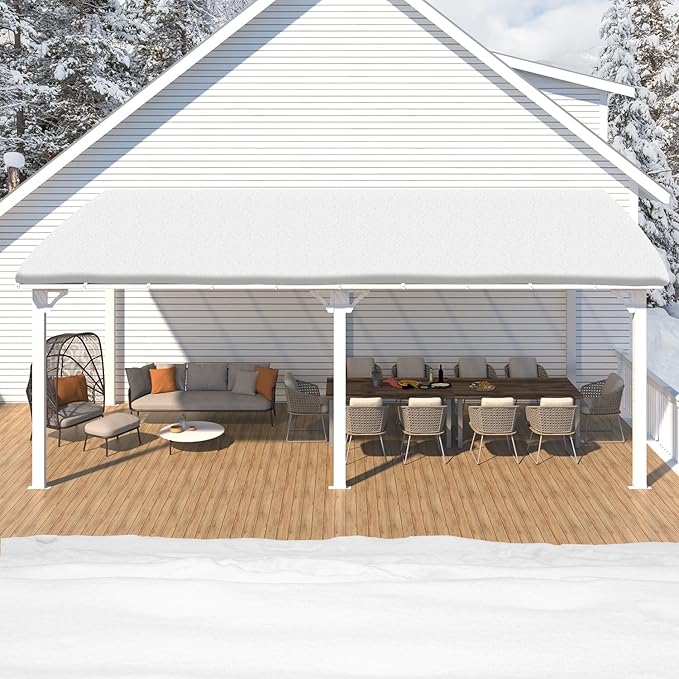 AECOJOY 20' x 10' White Gazebo Outdoor Pergola for Patio, 10x20 Large Wall-Mounted Hard Top Lean to Metal Gazebo Shelter Pergolas and Gazebos Clearance with Patio Roof, Heavy Duty Awnings for Backyard