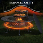 43" fire pit, firepit with adjustable 2 grills, side view