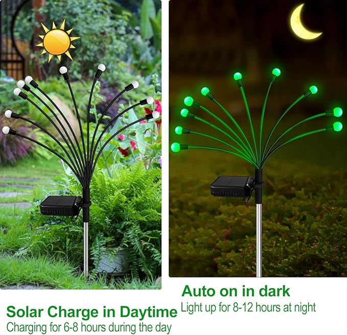 Solar St Patricks Day Lights Outdoor, 6 Pack 60 LED Solar Green Firefly Lights Waterproof, Sway by Wind, Swaying Light for Yard Patio Backyard Garden Planter Flower Bed Pathway Outdoor Decoration