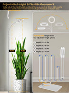 48W Grow Lights for Indoor Plants, Full Spectrum LED Plant Light with Stand | Dimmable, 3 Lighting Modes, 23"-79" Adjustable Height, Plant Growing Lamp with 3/9/12/16H Timer, White Dual Heads Floor Lamp