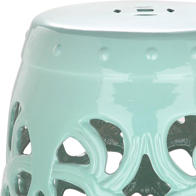 Safavieh Imperial Vine Ceramic Decorative Garden Stool, Light Blue