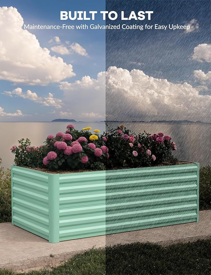 Garvee 6x3x2ft Galvanized Raised Garden Bed Outdoor,Rust-Resistant Raised Garden Beds for Gardening, Easy Assembly Outdoor Garden Box & Planters,Green