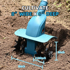 21v cordless tiller cultivator with 4.0 ah battery, front angle view